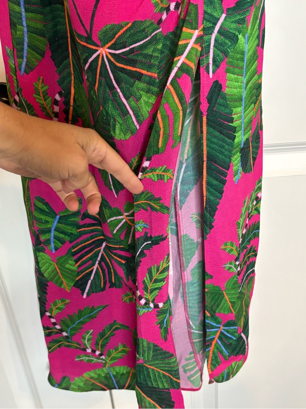 Farm Rio Pink Leave Asymmetric One Shoulder Strappy Back Ruched Slit Dress S - Picture 5 of 13